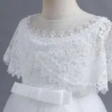 Toddler Girls Lace Shawl Boeknot Belt Formal Maxi Dress