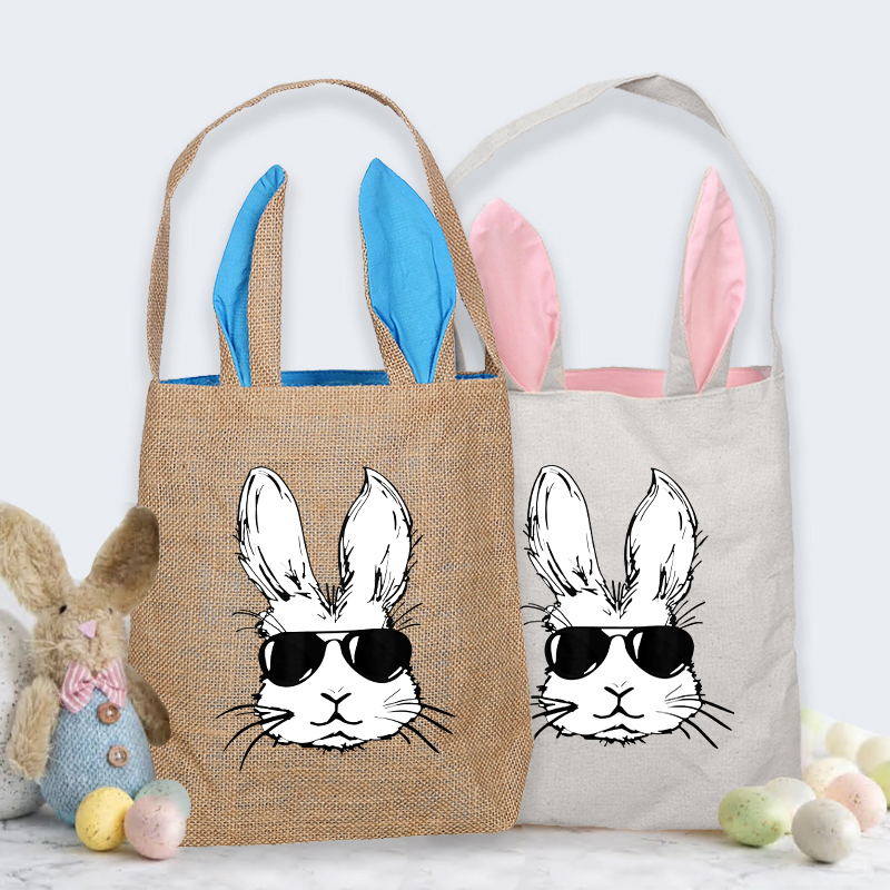 Easter Bunny Ears Canvas Bag Happy Easter Happy Easter Cool Rabbit With Glasses Square Bottom Handbag