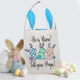 Easter Bunny Ears Canvas Bag Happy Easter Happy Easter He Is Risen Tell Your Peeps Square Bottom Handbag