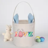 Easter Bunny Ears Canvas Bag Happy Easter Happy Easter Love Egg Round Bottom Handbag