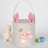 Easter Bunny Ears Canvas Bag Happy Easter Happy Easter Bunny Flower Round Bottom Handbag