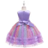 Toddler Girls Sleeveless Heart Embroidery Bowknot Belt Formal Midi Sequin Dress
