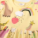 Toddler Girls Short Sleeve Cartoon Rainbow Dinosaur Prints A-line Casual Dress