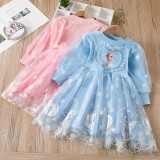 Toddler Girls Long Sleeve Princess Knitting Mesh Sequin Snowflakes Tutu Dress