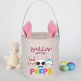 Easter Bunny Ears Canvas Bag Happy Easter Happy Easter Chillin With My Peeps Round Bottom Handbag