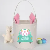 Easter Bunny Ears Canvas Bag Happy Easter Happy Easter Rabbit Car Round Bottom Handbag