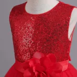 Toddler Girls Sleeveless Glittering Flower Belt Formal Maxi Puffy Dress