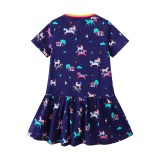 Toddler Girls Short Sleeve Cartoon Animals Pony Horse Prints A-line Casual Dress