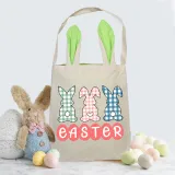Easter Bunny Ears Canvas Bag Happy Easter Happy Easter Plaids Bunny Square Bottom Handbag
