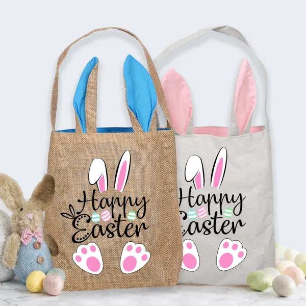 Easter Bunny Ears Canvas Bag Happy Easter Happy Easter Love Rabbit Square Bottom Handbag