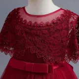 Toddler Girls Lace Shawl Boeknot Belt Formal Maxi Dress