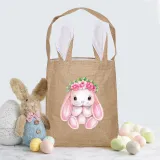 Easter Bunny Ears Canvas Bag Happy Easter Happy Easter Bunny Flower Square Bottom Handbag