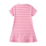 Toddler Girls Short Sleeve Striped Cartoon Flower Pony Prints A-line Casual Dress