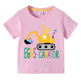 Easter Day Kids Dig Cars Happy Easter Eggs Cavator T-shirts For Boys And Girls
