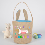 Easter Bunny Ears Canvas Bag Happy Easter Happy Easter Bunny Dog Round Bottom Handbag