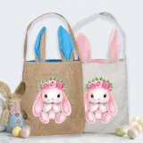 Easter Bunny Ears Canvas Bag Happy Easter Happy Easter Bunny Flower Square Bottom Handbag
