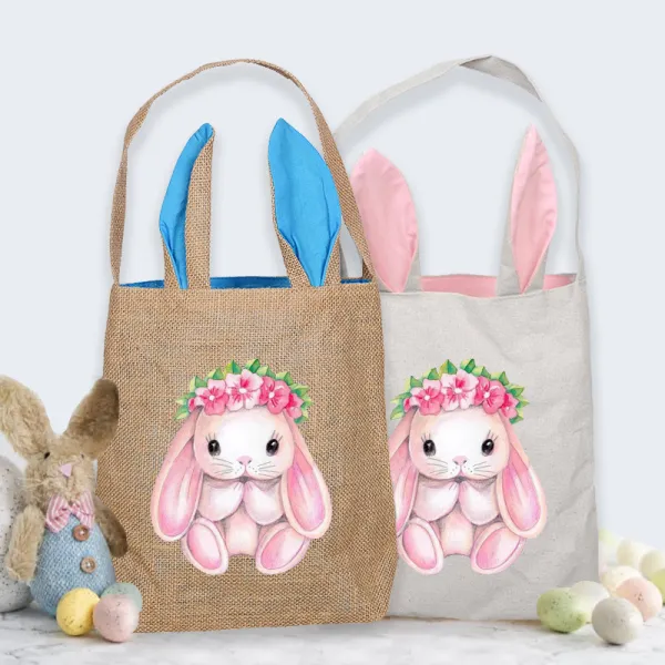 Easter Bunny Ears Canvas Bag Happy Easter Happy Easter Bunny Flower Square Bottom Handbag