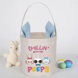 Easter Bunny Ears Canvas Bag Happy Easter Happy Easter Chillin With My Peeps Round Bottom Handbag