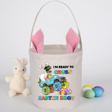Easter Bunny Ears Canvas Bag Happy Easter Happy Easter Im Ready To Crush Easter Eggs Dinosaur Car Round Bottom Handbag