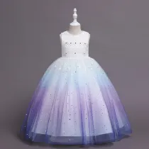 Toddler Girls Sleeveless Sequin Embroidery Gradient Formal Maxi Puffy Dress