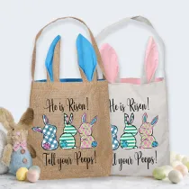 Easter Bunny Ears Canvas Bag Happy Easter Happy Easter He Is Risen Tell Your Peeps Square Bottom Handbag