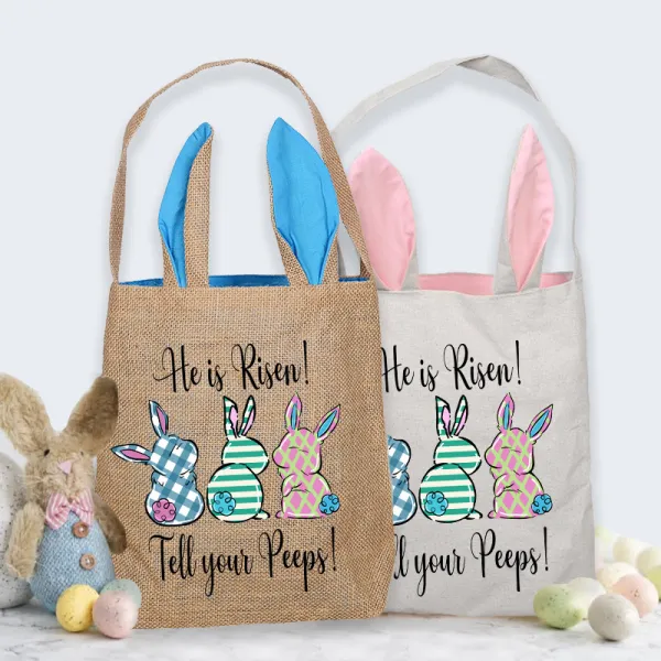 Easter Bunny Ears Canvas Bag Happy Easter Happy Easter He Is Risen Tell Your Peeps Square Bottom Handbag