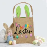 Easter Bunny Ears Canvas Bag Happy Easter Happy Easter Eggs Square Bottom Handbag