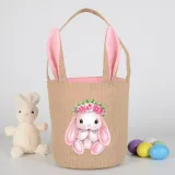 Easter Bunny Ears Canvas Bag Happy Easter Happy Easter Bunny Flower Round Bottom Handbag