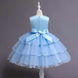 Toddler Girls Sleeveless Embroidery Flower Bowknot Belt Formal Midi Mesh Dress