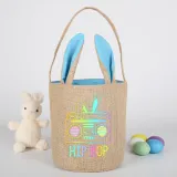 Easter Bunny Ears Canvas Bag Happy Easter Happy Easter Round Bottom Handbag