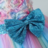 Toddler Girls Sleeveless Flower Rainbow Bowknot Formal Gowns Puffy Dress
