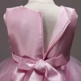 Toddler Girls Sleeveless Flower Embroidery Bowknot Belt Formal Midi Dress