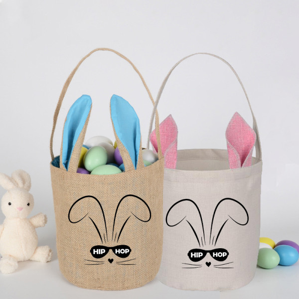 Easter Bunny Ears Canvas Bag Happy Easter Happy Easter Square Hip Hop Rabbit With Glasses Round Bottom Handbag