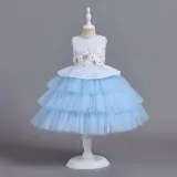 Toddler Girls Sleeveless Daisy Flower Embroidery Formal Maxi Puffy Dress