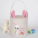 Easter Bunny Ears Canvas Bag Happy Easter Happy Easter Bunny Eggs Round Bottom Handbag