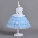 Toddler Girls Sleeveless Daisy Flower Embroidery Formal Maxi Puffy Dress