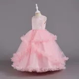 Toddler Girls Sleeveless Sequin Embroidery Formal Maxi Puffy Dress