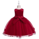 Toddler Girls Sleeveless Flower Embroidery Formal Puffy Midi Dress