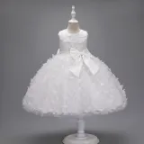 Toddler Girls Sleeveless Butterfly Embroidery Boeknot Belt Formal Maxi Puffy Dress