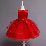 Toddler Girls Sleeveless Embroidery Flower Bowknot Belt Formal Midi Mesh Dress