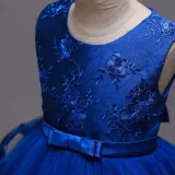 Toddler Girls Sleeveless Flower Embroidery Bowknot Belt Formal Midi Dress