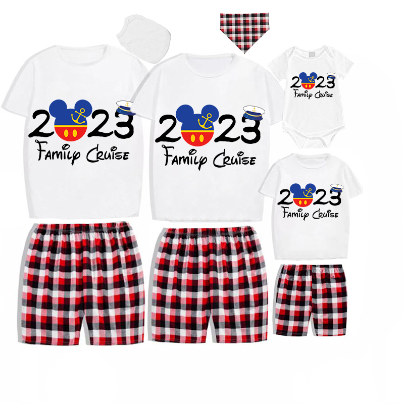 Family Matching Pajamas Exclusive Design Cartoon Mice 2023 Family Cruise White Pajamas Set