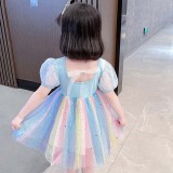 Toddler Girls Mesh Puffy Sleeve Princess Mesh Sequin Tutu Princess Dress