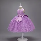 Toddler Girls Sleeveless Butterfly Embroidery Boeknot Belt Formal Maxi Puffy Dress