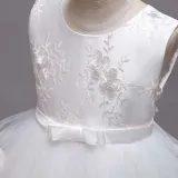 Toddler Girls Sleeveless Flower Embroidery Bowknot Belt Formal Midi Dress