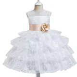 Toddler Girls Sleeveless Flower Belt Lace Hollow Out Formal Midi Dress