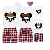 Family Matching Pajamas Exclusive Design Cartoon Mice Leopard Sunglass White Pajamas Set