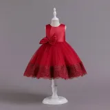 Toddler Girls Sleeveless Bowknot Formal Lace Maxi Dress