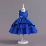 Toddler Girls Sleeveless Flower Embroidery Bowknot Belt Formal Maxi Puffy Dress
