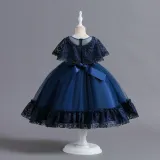 Toddler Girls Lace Shawl Boeknot Belt Formal Maxi Dress